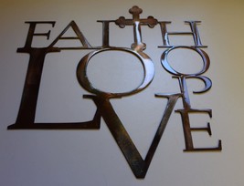 Faith Love and Hope with Cross Metal Wall Art 18&quot; - £33.61 GBP