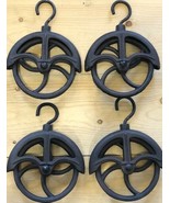 4 Rustic Cast Iron Hanging Cable Pulleys Wheel Hook Farmhouse Country Decor - $2,470.78 MXN