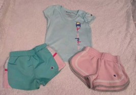 Champion Toddler Girls Shorts Shirt Top Size 3T Sporty Summer Aqua Pink 3 Pc - £14.58 GBP