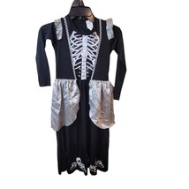 Skeleton Queen Halloween Costumes Girls Size 9-10Y Black Gown Silver White - £15.51 GBP