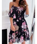 Off Shoulder Floral Chiffon Mini Women Dress Summer Short Sleeve Casual ... - $29.99