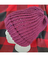 Handmade Dark Fuchsia wool blend knit beanie w/brim - £7.98 GBP
