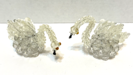 Vintage Handmade Clear Beaded Swan Figurines 4.5 x 2.5 in Lot of 2 - £14.02 GBP