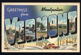 GREETINGS from MONTPELIER VERMONT linen LARGE LETTER mailed 1941 Winter ... - $4.90