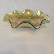 Northwood Green Carnival 8&quot; Bowl Leaves and Bullseye c. early 1900&#39;s EAPG Glass - £19.60 GBP