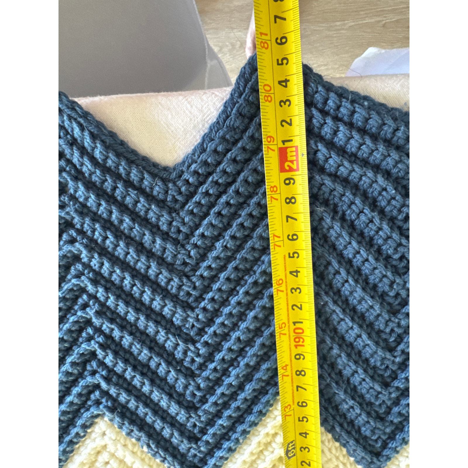 Handmade Crochet Chevron Blanket Blue Cream 81x42 Item image 5