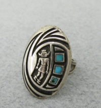 Aztec Mayan Mexican Warrior Ring Inlaid Turquoise Size 7 Sterling Silver... - $188.09