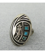 Aztec Mayan Mexican Warrior Ring Inlaid Turquoise Size 7 Sterling Silver... - $3,575.00 MXN