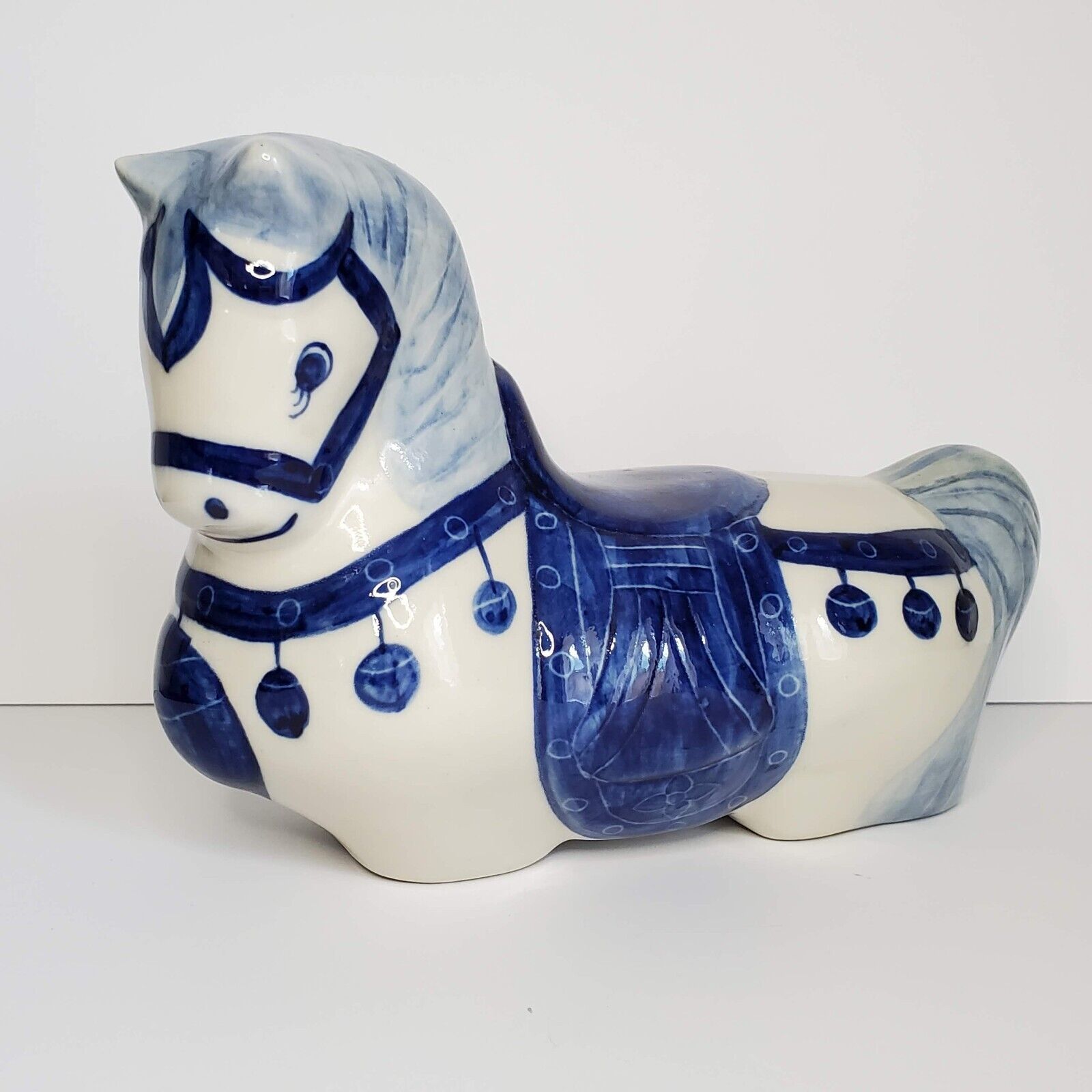 Primary image for Ceramic White & Cobalt Horse Coin Bank