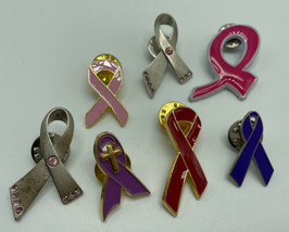 Lot of various Ribbon pins pink purple enamel Avon 7 different ones - £5.71 GBP