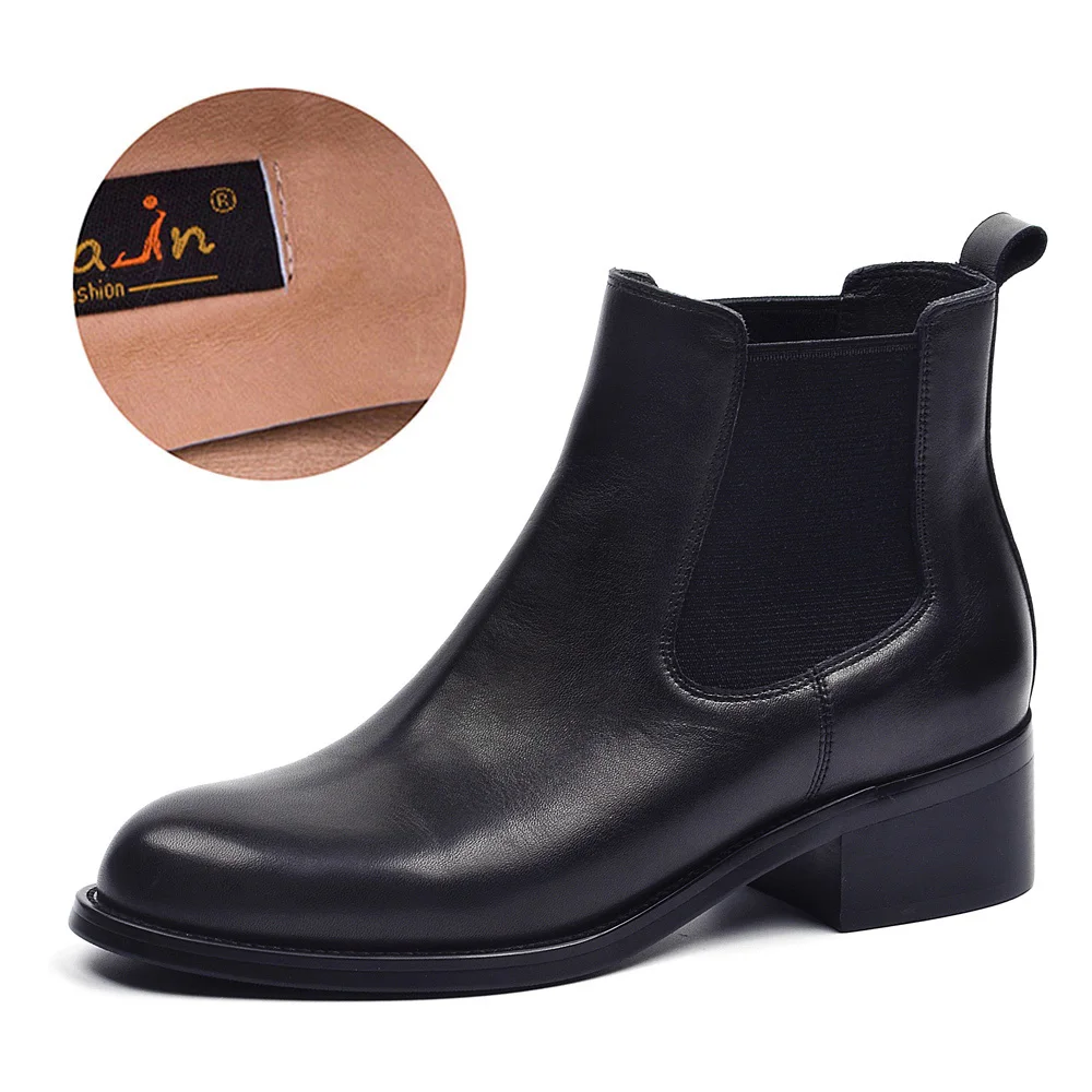 Donna-in Autumn  Leather Women Chelsea Boots Round Toe Med Heels Clic Slip-on Fe - £244.97 GBP