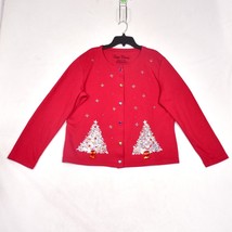 Onque Casuals Christmas Tree Women&#39;s Cardigan Sweater Red Size Large - $18.29