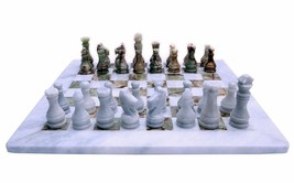 JT Handmade White and Green Onyx Marble Chess Game Set - 12 inch - £78.34 GBP