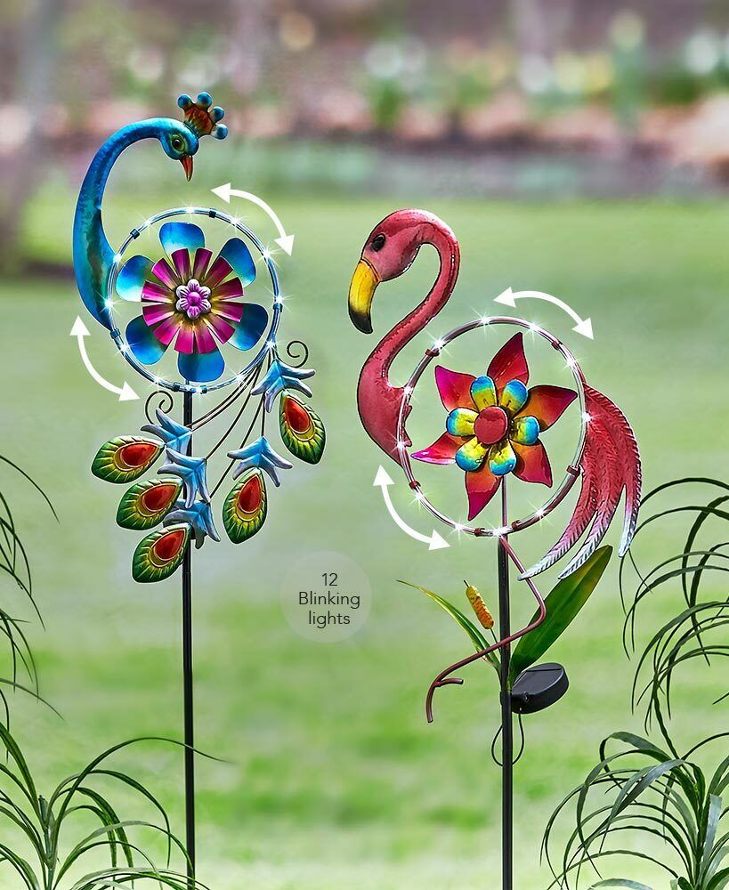 Primary image for Solar-Lighted Peacock Flamingo Bird Wind Spinners Windmill Stake Garden Accent