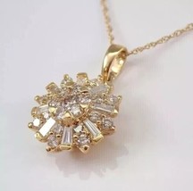 Round Cut Simulated Diamond Cluster Pendant With Chain In 14k Yellow Gol... - $118.67