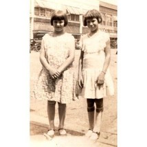 Vintage Twin Girls Snapshot, Black and White Photo of Sisters with Matching Bobs - £6.15 GBP