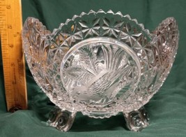 Crystal Glass Etched Bird Serving Bowl-Hofbauer &quot;The Byrdes&quot; Collection ~8&quot; W - £15.68 GBP
