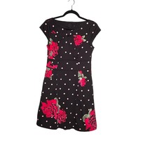 Nanette Lepore Black Floral Polka Dot Print Fit &amp; Flare Dress Size Small - £17.26 GBP