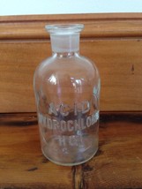 Vtg Antique Small Clear Glass Apothecary Chemist Bottle Jar Hydrochloric Acid - £76.26 GBP