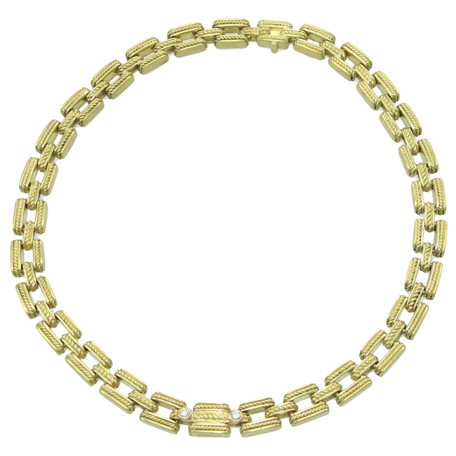 Judith Ripka 18k Yellow Gold Diamond Wide Fancy Box Rope Link Choker Necklace - $3,102.86