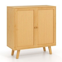 Bamboo Buffet Storage Cabinet with PE Rattan Doors and Freestanding Kitc... - $213.83