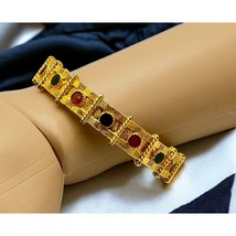 Liz Claiborne Bangle Bracelet Vintage Gold Tone Enamel Dots Signed - $14.95
