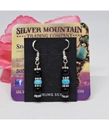 925 Silver Native Dangle Drop Earrings Black Blue Stone Simon Garcia ant... - £19.50 GBP