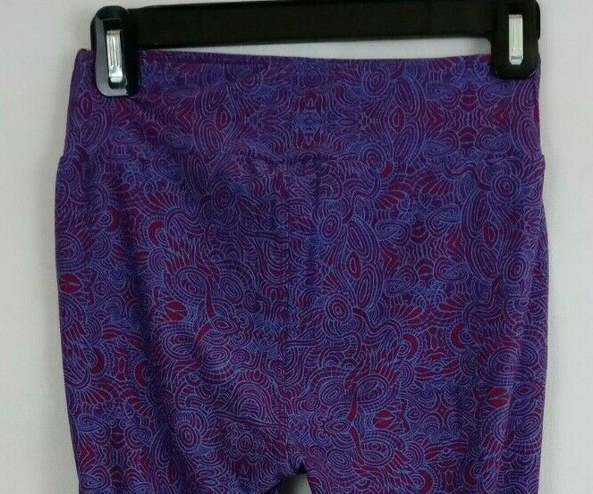 New LuLaRoe One Size Leggings Purple With Blue Sillhouette Designs - $15.83