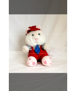 White Plush Bear in Red Overalls &amp; Blue Tie – Dressed Bear Toy - $3.95