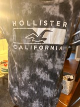 Hollister Men&#39;s Tshirt-Heathered Black and White Tye Dye Logo Ladies XS Tee - £6.89 GBP
