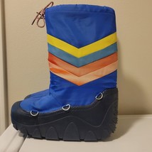 Vintage 80&#39;s LASCO Moon Boots Blue with Rainbow Chevron Pattern Adult Size 5 - 6 - £39.30 GBP