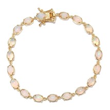 Natural Opal Tennis Bracelet, 14K Gold Plated Charm Bracelet, Anniversary Gift - £119.36 GBP