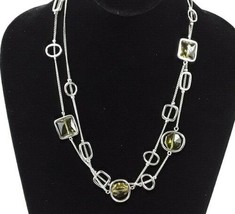 LIA SOPHIA Yellow Rotating Gems Silver Tone Chain Necklace Signed EUC - $19.42