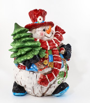 Christmas &#39;Patches the Snowman&#39; Cookie Jar Large Ceramic Home Interiors Holiday - £28.30 GBP