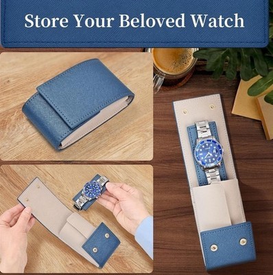 Travel Leather Watch Pouch/Watch Travel Case with Suede Lining/Luxury Leather... Item image 8
