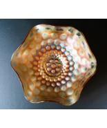 Antique Carnival Glass Marigold Amber Wavy Ruffle Edge Coin Dot Bowl Dis... - $39.99
