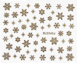 Nail Art 3D Decal Stickers Christmas Snowflakes Gold Winter BLE040J - £2.75 GBP