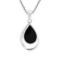 Classic Teardrop Black Onyx Inlay .925 Sterling Silver Pendant Necklace - £18.75 GBP