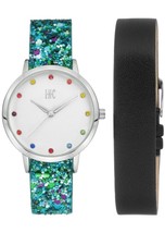 I.N.C. Women&#39;s Blue Glitter Black Faux Leather Interchangeable Strap Watch 36mm  - $25.00