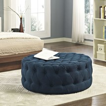 Modway Amour Fabric Upholstered Button-Tufted Round Ottoman In Azure - £386.80 GBP