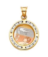 Genuine 14k Tri-tone Gold 0.66" Cubic Zirconia Baptism Round Medallion P... - $212.00