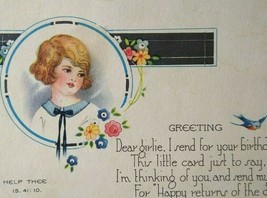 Birthday Greeting Dear Girlie Postcard Blue Bird Flowers Series 395 S P Co. - £4.42 GBP