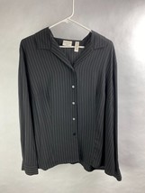 Covington Womens 18W Black / White Pinstripe Button Down Shirt, Lightweight Soft - £11.67 GBP