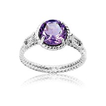 Sterling Silver Round Gem Twisted Wire Ring - Amethyst - £35.69 GBP