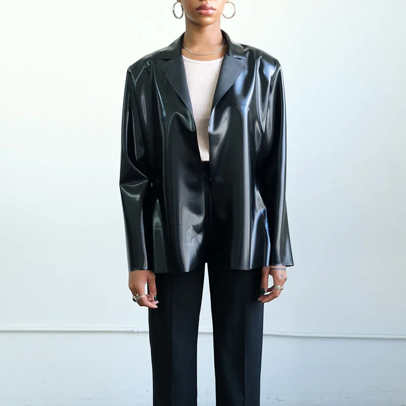 Women Shiny Patent Leather Blazer Coat Ladies Long Sleeve Lapel Faux Pu Leather  - £182.89 GBP