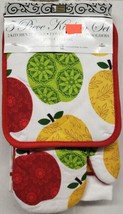 5 Pc Kitchen Set: 2 Pot Holders 2 Towels &amp; 1 Oven Mitt Colorful Apples Home - £24.03 GBP