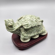Jade Carved Turtle Figurine Chinese Coin Harness Light Green Stone Statu... - $290.07