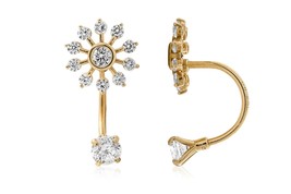 14K Yellow Gold Round Solitaire Created Diamond Telephone Earrings - £111.81 GBP