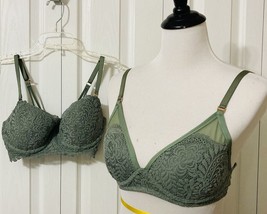 Aerie Bralette Womens Sz 32DD Bra Padded Bra Green Lace Set of 2 Lightweight - £14.86 GBP