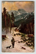 Postcard Cows Hunter Rifle Hunting Dogs Rustic Woods Cabin Mountains Muller - £13.07 GBP
